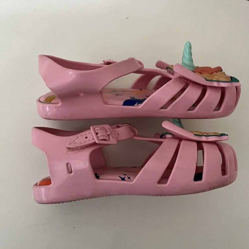 Mini Melissa Aranha + Fabula B Pink Unicorn Horn Sandals Toddler Girls Size 9